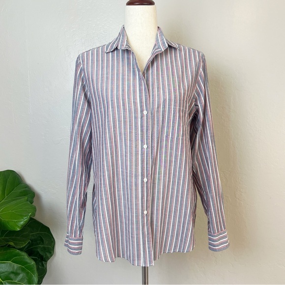 Anthropologie Striped Button Down Shirt - Blue and White - Picture 2 of 14